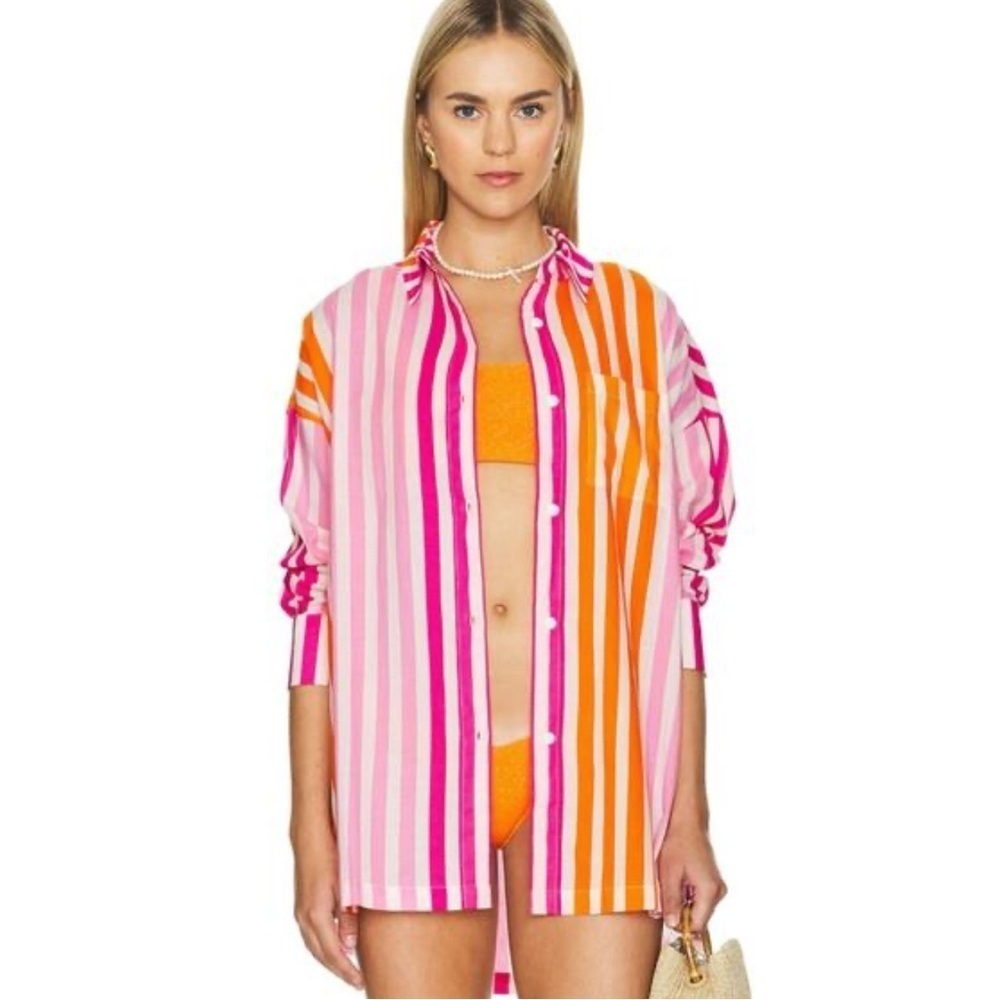 Beach Riot NEW!! Alexa Stripe Button Down Cover-up Top Size L/XL
